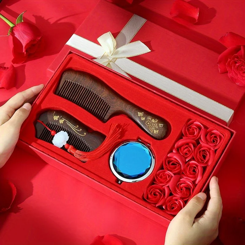 Деревянная расческа с зеркалом шарф-элегантная подарочная коробка для Дня