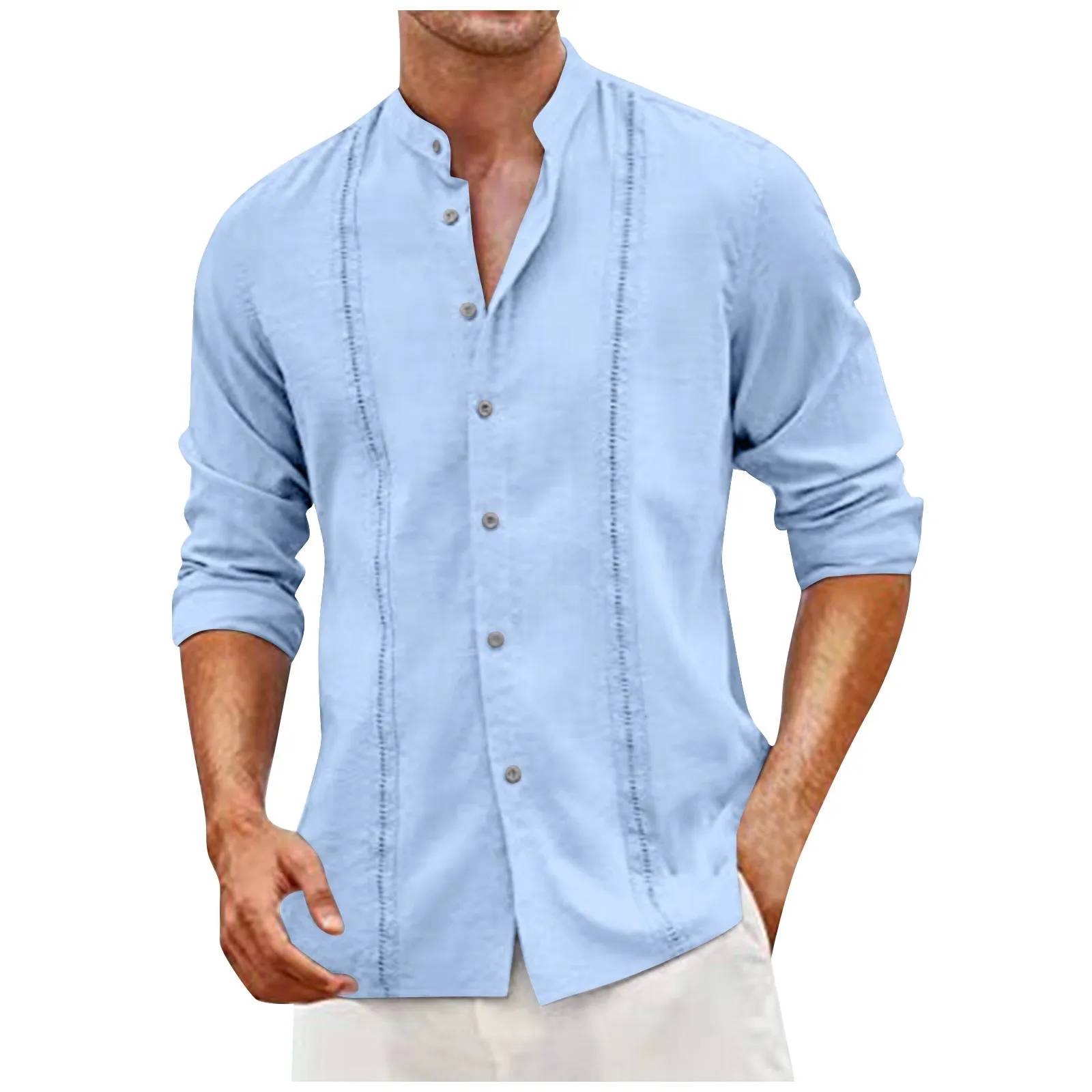 

Autumn Winter Shirt For Men Retro Button Blouse Long Sleeve Cotton Linen Shirts Solid Casual Top Men Clothing Camisas