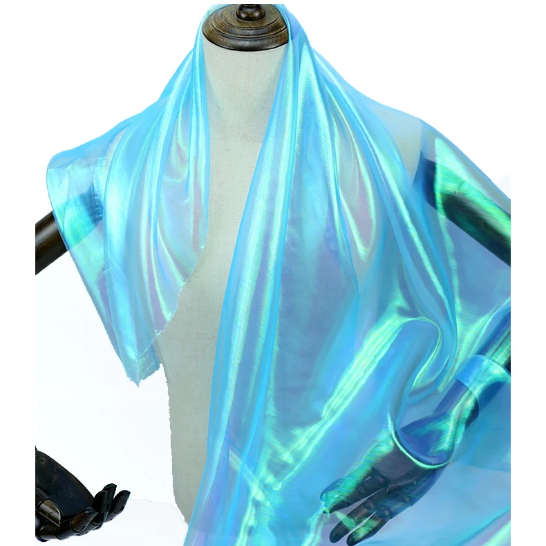 

New Fashion Fluorescent Fabrics Colorful Shiny Gauze Fabric Stage Wedding Decor Voile Transparent Holographic Fabric per meter