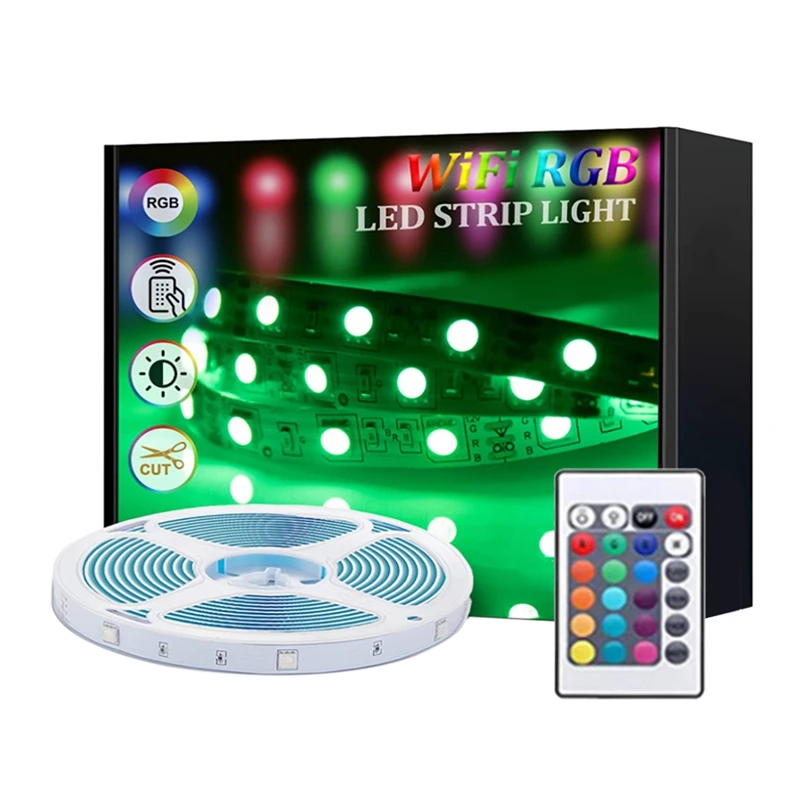 

New-LED Strip Lights 5M 5050 RGB WIFI 24 Key Remote Control Music Sync And Color Changing EU Plug
