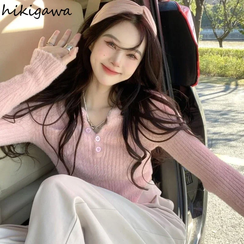 Белый свитер женский 2024 Ropa Mujer туника с круглым вырезом пушистый джемпер модный