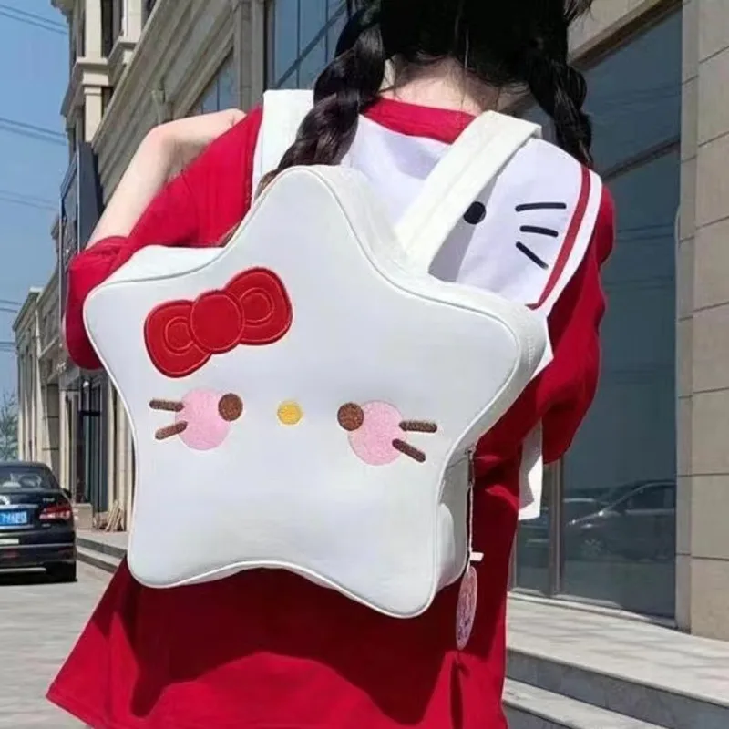

Sanrio Hello Kitty Y2k Anime Backpack Kawaii Cartoon Cute Star Shape Student Bag PU Shoulder Bag Handbag Gift