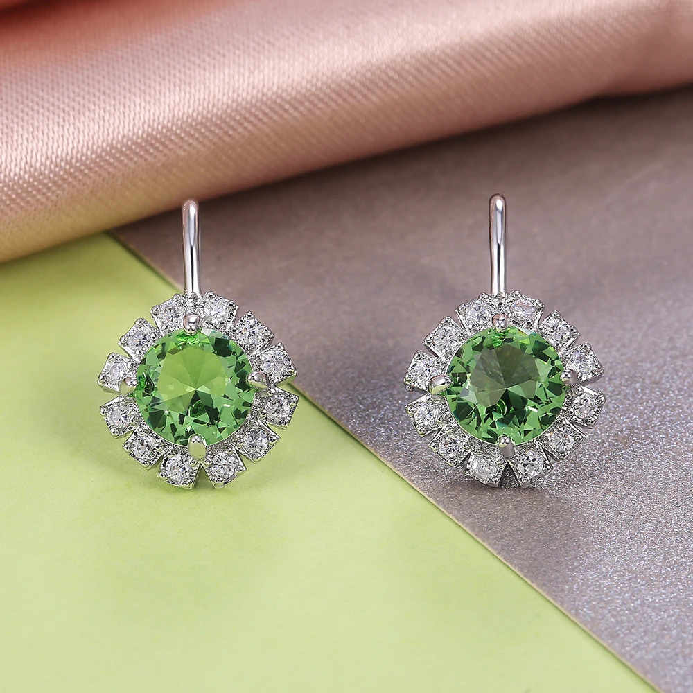 

New Vintage Square Shape Round Green CZ Women Drop Earring Noble Lady Accessories Top Quality Birthday Gift for Mother Shine