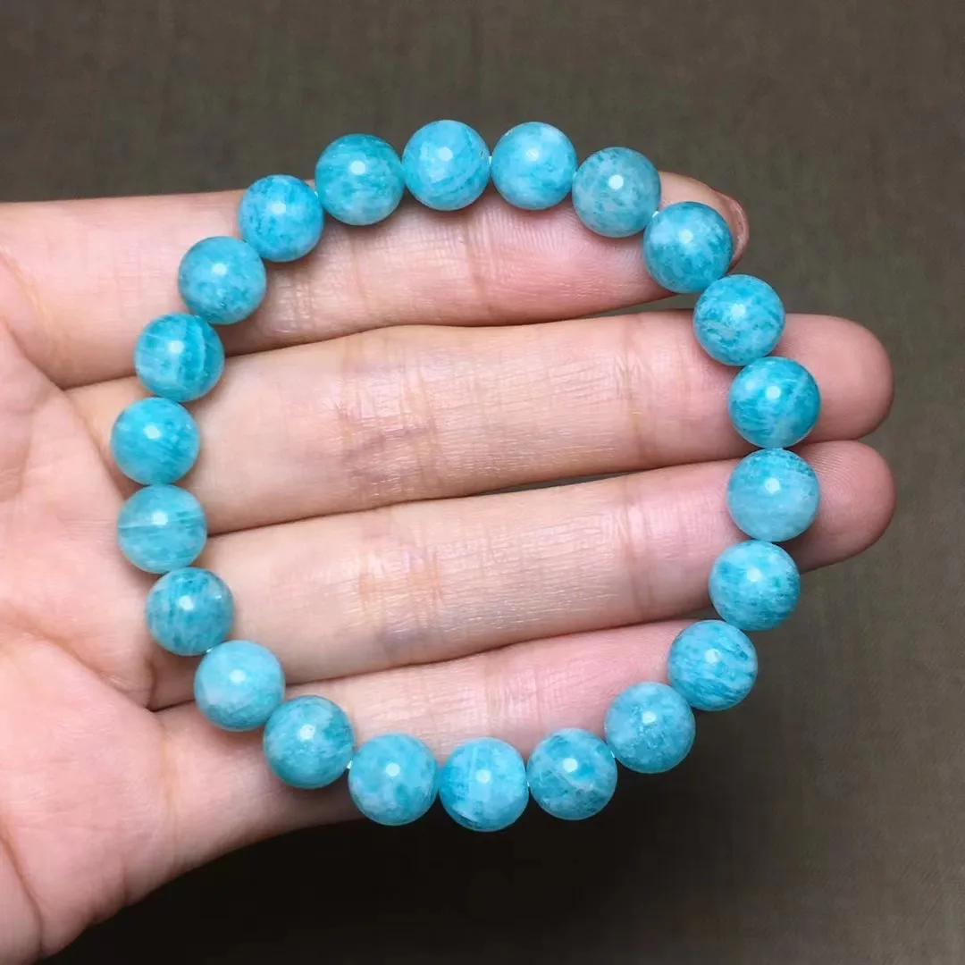 

8mm Natural Blue Amazonite Crystal Bracelet For Woman Lady Man Beauty Love Gift Beads Mozambique Stone Strands Jewelry AAAAA