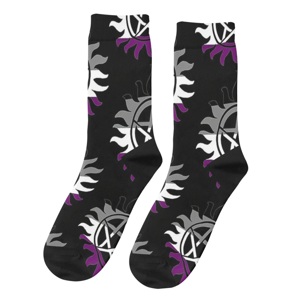 

Asexual SPN Pride Funny Men's Socks Vintage Alien Street Style Casual Crew Sock Gift Pattern Printed