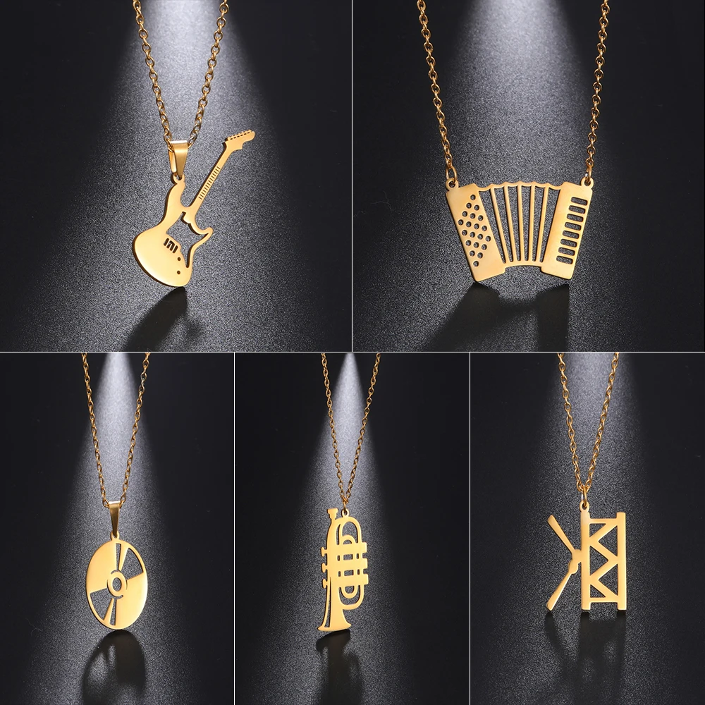 

Amaxer Musical Instrument Necklace Guitar Organ Drum Pendant Choker Clavicle Chain Music Artist Student Jewelry Gift