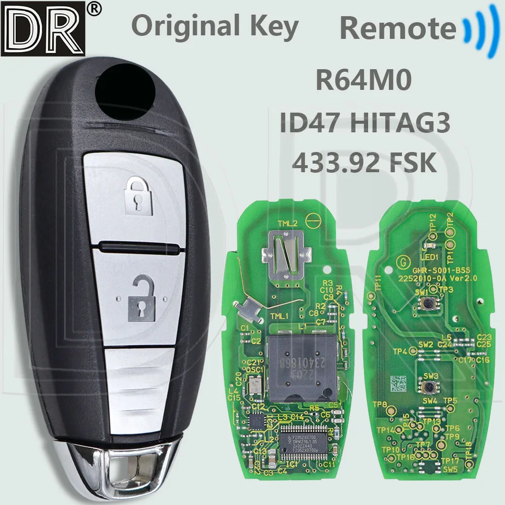 

DR R64M0 оригинальный ID47 HITAG3 PKE чип 433 МГц бесконтактный смарт-автомобильный дистанционный ключ для Suzuki Vitara 2015-2019