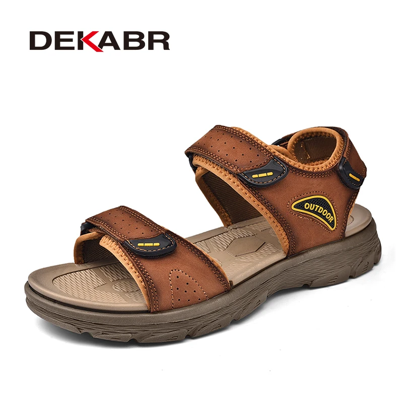 

DEKABR Brand Summer Men's Sandals Genuine Leather Men Slippers Men Beach Sandals Soft Comfortable Outdoors Wading Shoes 38-45