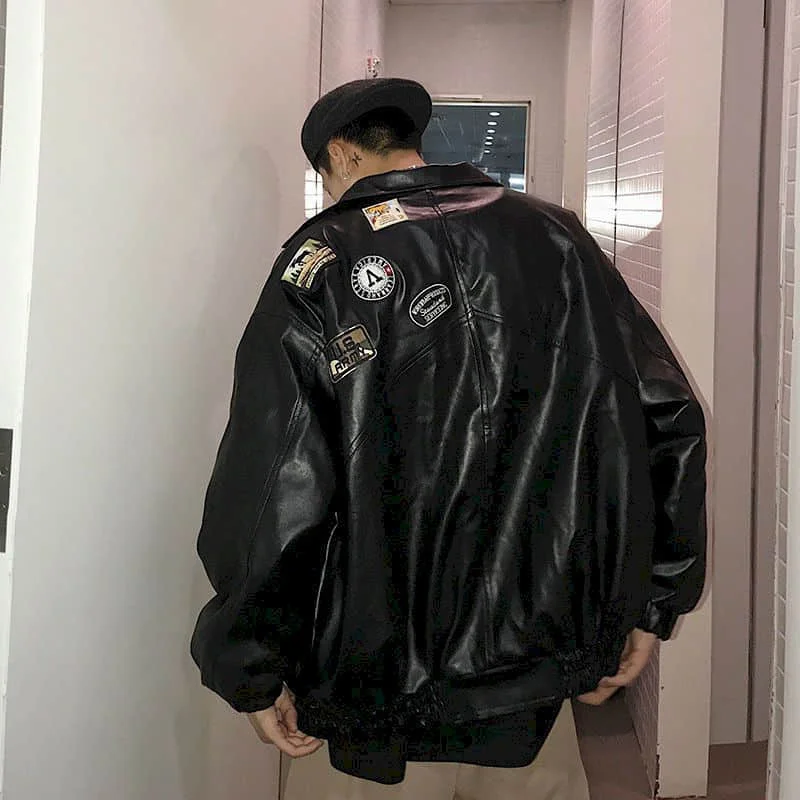 

Leather jacket male handsome bomb street motorcycle clothing spring autumn loose jacket Korean baseball uniform casual jacket