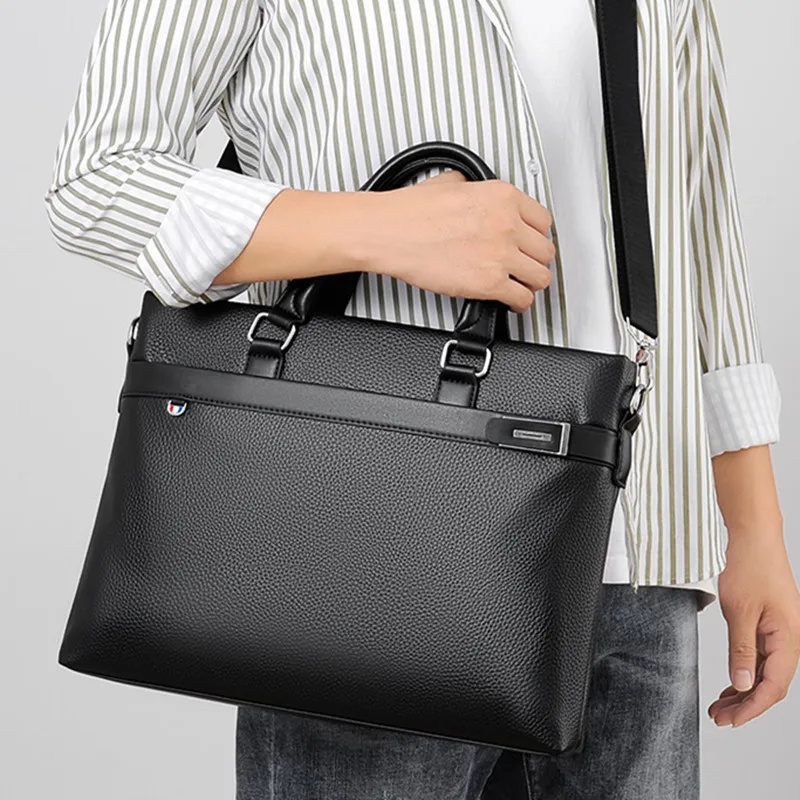 Business Black Men's Briefcase Bag Soft Leather Handbag Luxury Shoulder Messenger Bag Casual Man Laptop Tote Bag