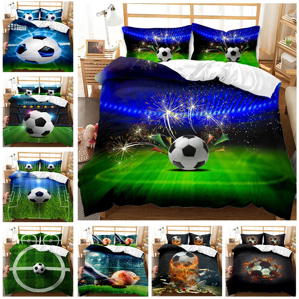 

Soccer Duvet Cover Set Sports Blue Flame 3D Printed Football Comforter Cover Set for Kids Boys Soft Microfiber Queen/King Size