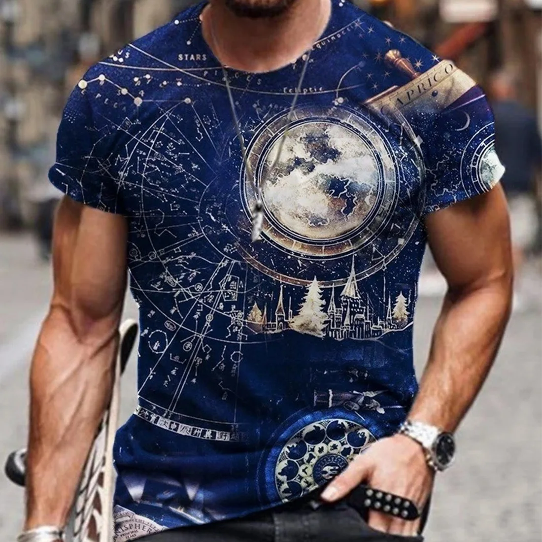 

Europe and The United States New 3D Personalized Print Fashion Trend Men's Lightweight Breathable Short-sleeved T-shirt