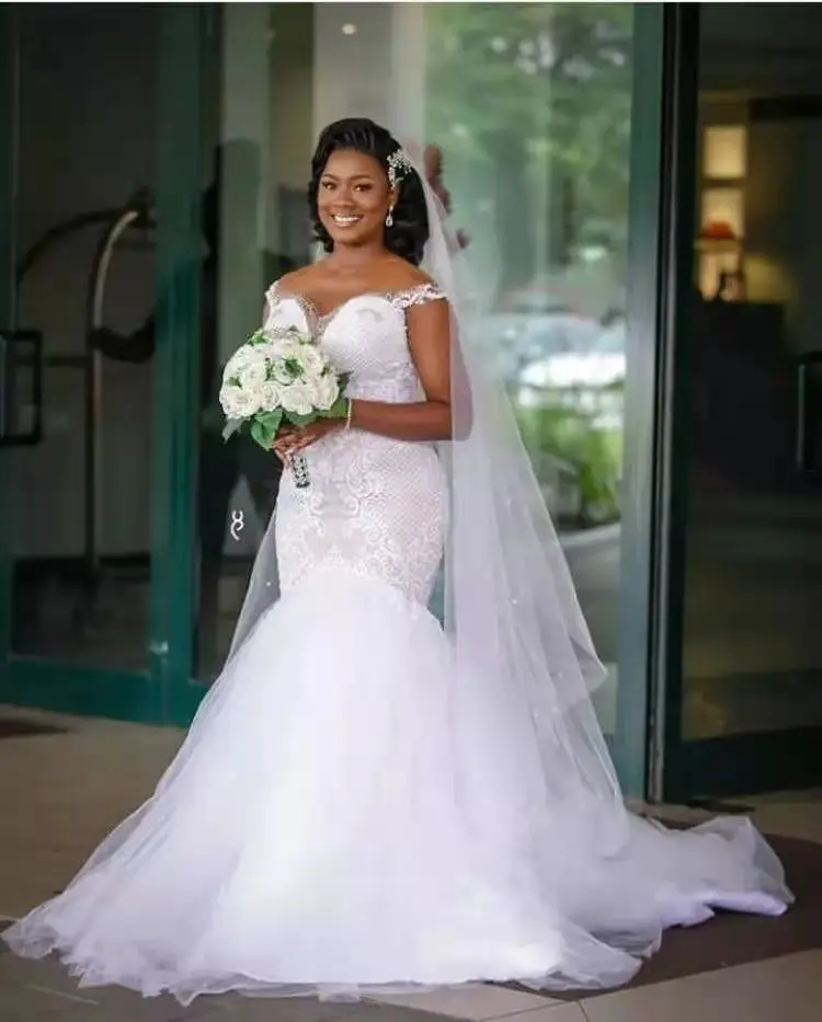

New Court Style Fishtail Wedding Dress Medium Waist Court Tail White Fashion Elegant Fishtail Dress Evening Dress Shiny Dress