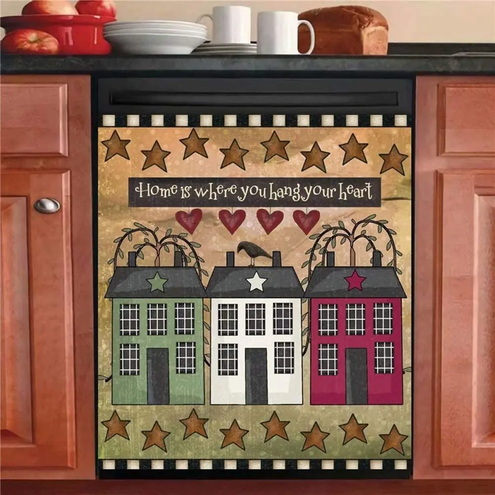 

Magnetic Primitive Barn Star Dishwasher Magnet Cover,Country Prim Decor Fridge Door Sticker Decals,Wreath Home Refrigerator Pane