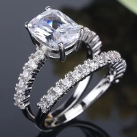 classic women wedding ring set for women fashion silver color white glass filled glass filled engagement ring party jewelry