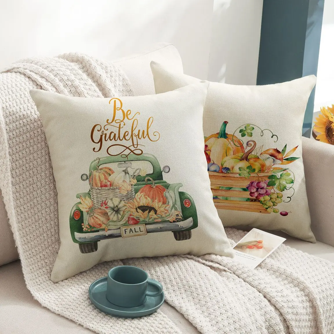 

Pumpkin Car pillowcase Thanksgiving day flower cushion cover Linen Decoration Pillows Home Sofa Car Chair Decor pillow covers