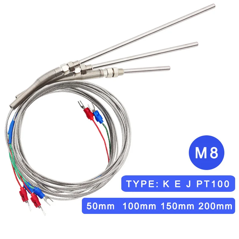 

Thermocouple M8 1m 2m 3m 4m 5m Type K E J PT100 50mm 150mm 100mm 200mm Probe Screw Thread Cable Temperature Sensor 0-800℃