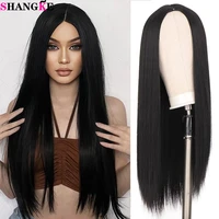 shangke synthetic long straight black middle part wig heat resistant fiber two tone cosplay wig partydaily wig for women