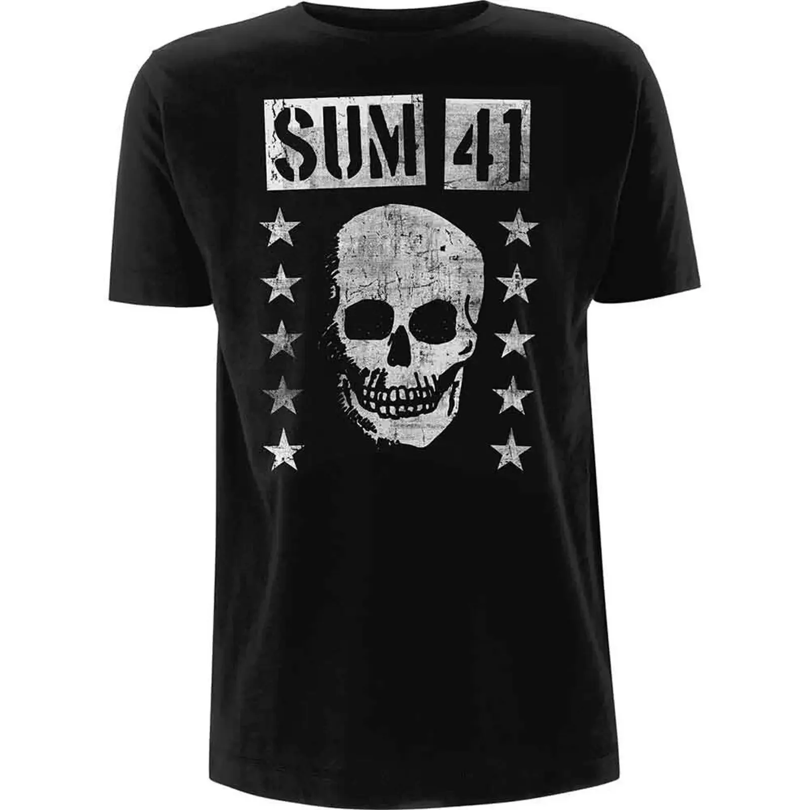 Фото Футболка SUM 41 с изображением улыбающегося черепа, ОФИЦИАЛЬНЫЙ МЕРЧАНДАЙЗ, винтажная, с эффектом потертости, с графическим принтом, повседневная уличная одежда, мягкая, для повседневной носки. №1