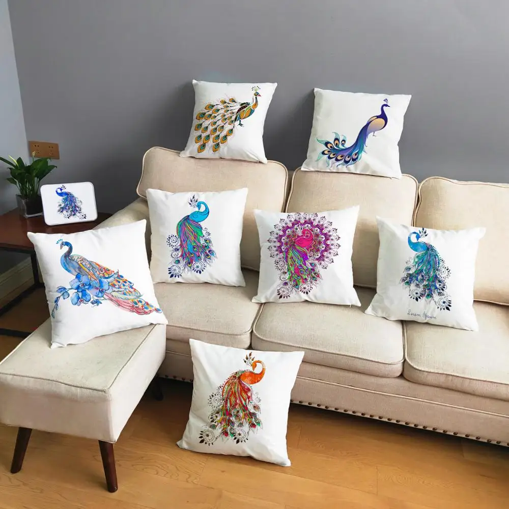 

Cartoon Colorful Peacock Print Cushion Cover Pillowcase Square Pillowcase Home Decor Pillowcase