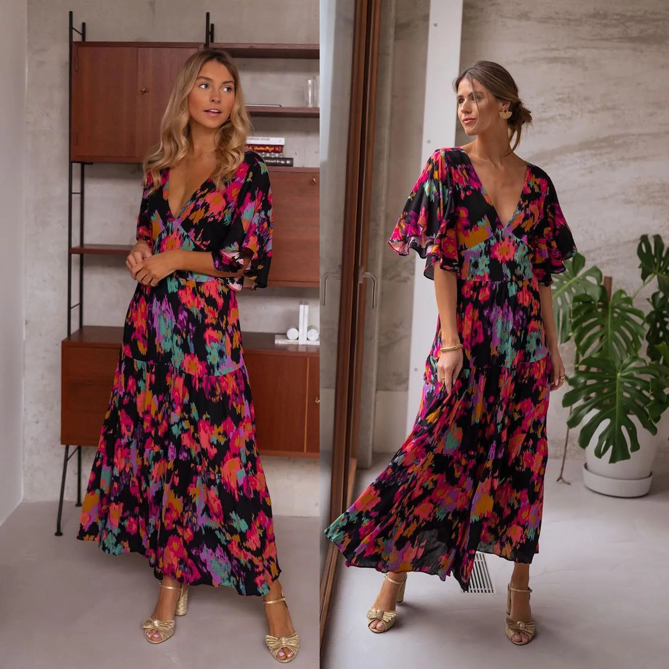 

Women Summer Dress Long Sleeve Backless Embroidery Floral Print Dress Flowers Long Maxi Dresses 2022