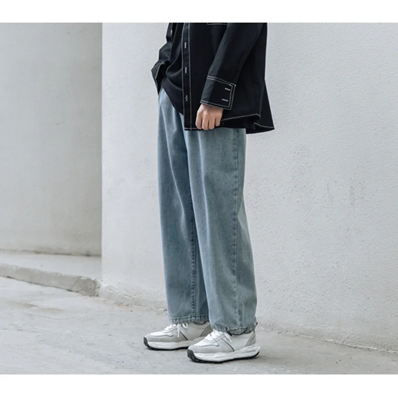 Men Clothing 2022 Autumn New Straight Cylinder Loose Drawstring Jeans Vintage Comfortable Blue Temperament Harun Trousers Female