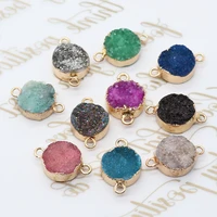 crystal double hole connector pendants round natural stone charms diy accessories making necklace bracelet earring jewelry charm