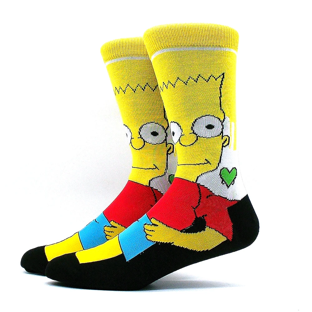 Simpsons Cartoon Anime Funny Socks Men Hip Hop Print Novelty Crazy Sokken Hip Hop Unisex Comfortable Skateboard Happy Meias