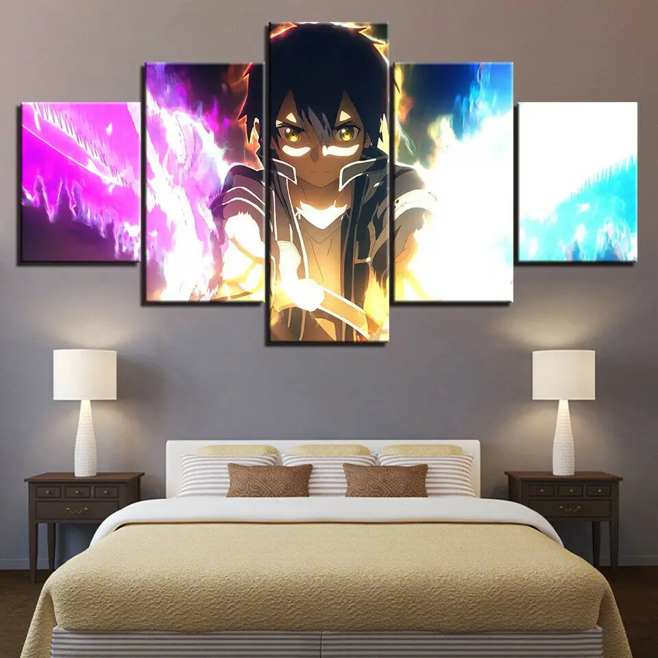 

Аниме меч искусство онлайн Asuna холст печать картина настенное искусство домашний декор картины постер декор комнаты 5 панелей HD печать без р...