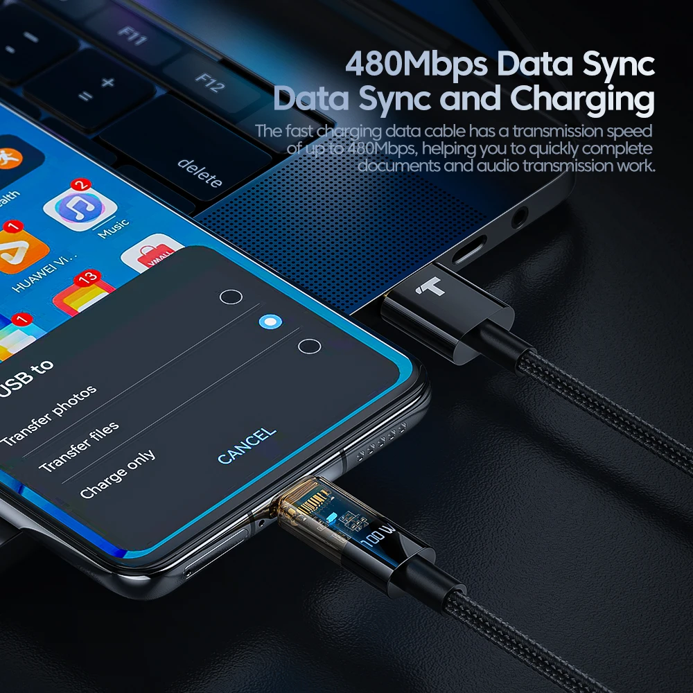 USB-кабель Toocki с разъемом USB Type-C 100 Вт 6 А