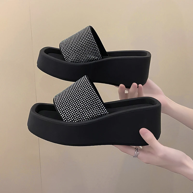 Тапочки с квадратным носком на толстой подошве цвет в ассортименте размер 35-43