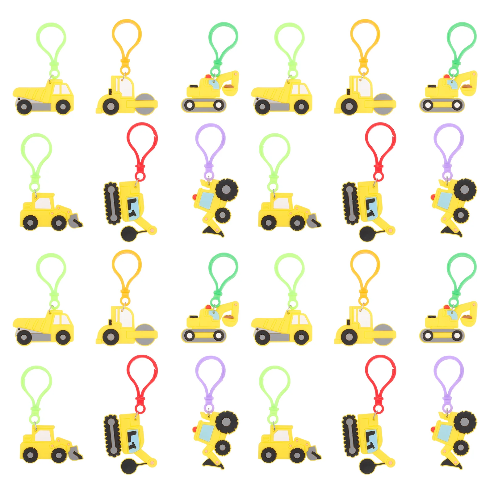 

24 Pcs Engineering Vehicle Keychain Buckle Cartoon Goody Bag Stuffers Tiny Trucks Keyrings