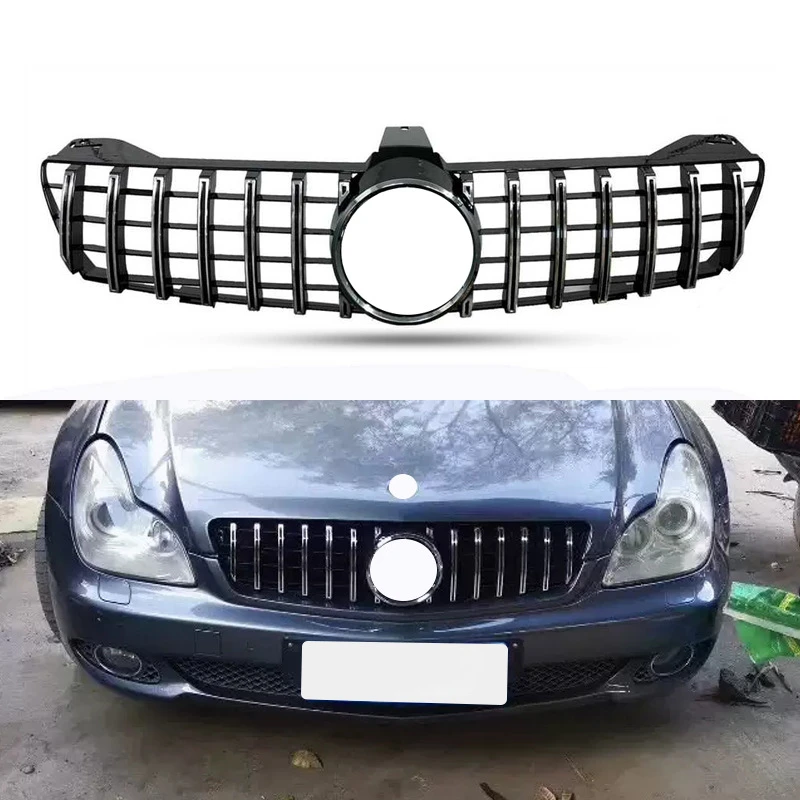 

Передний бампер W219, гоночный гриль GT Style для Mercedes Benz CLS Class 2005-2011, черные и Серебристые решетки с фотоэлементами