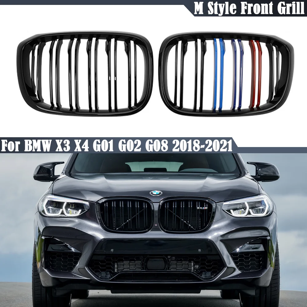 

Car Front Bumper Grilles Kidney Racing Grill For BMW X3 X4 G01 G02 G08 2018-2021 M Color Double Slat Replacement Grille