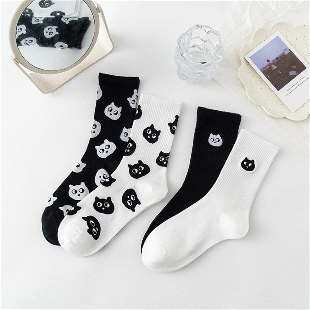 

New Women's Cute Cat Black White Socks Lovely Kitten Casual Christmas Gift Sokken Dropship