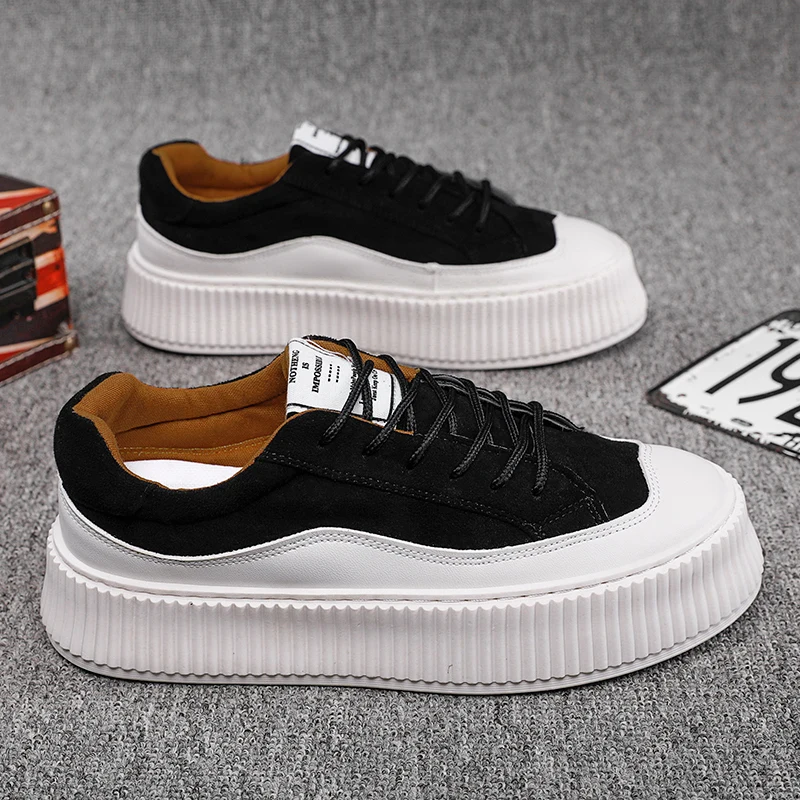 

2022 Summer Casual Shoes For Men Running Sneaker Student Fashion Board Shoes Leather Comfortable Black Platform Shoes Men