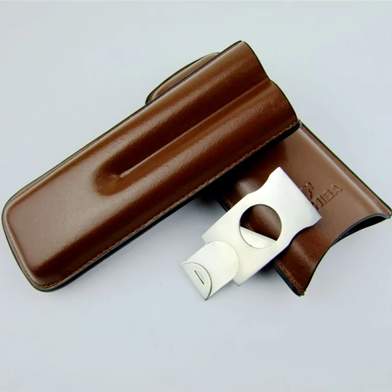

Leather Cigar Case 2 Cigar Sets with Stainless Steel Cigar Cutter Storage Portable Cigar Box for Travel Gift for Man