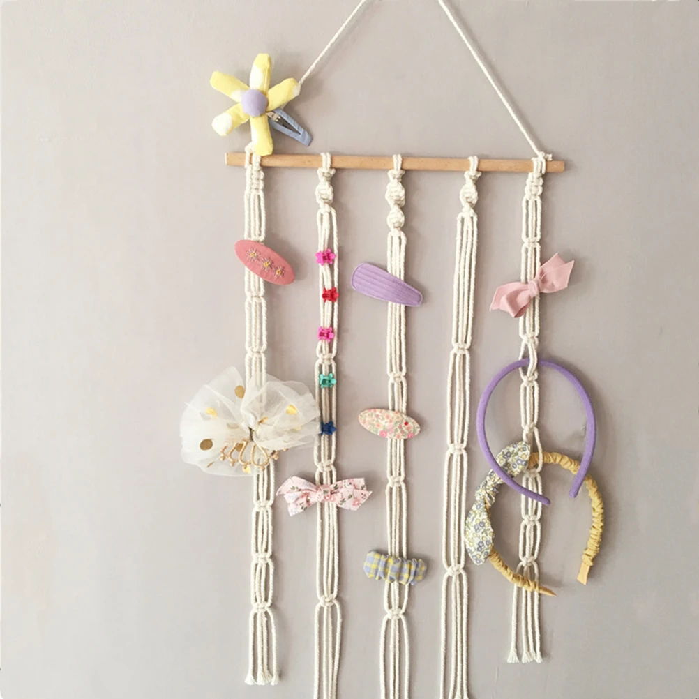 

Hair Bow Holder Hanging Hair Clips Hanger Headband Storage Organizer Boho Wall Decor Bow Organizer For Baby Girls Room, Ivory