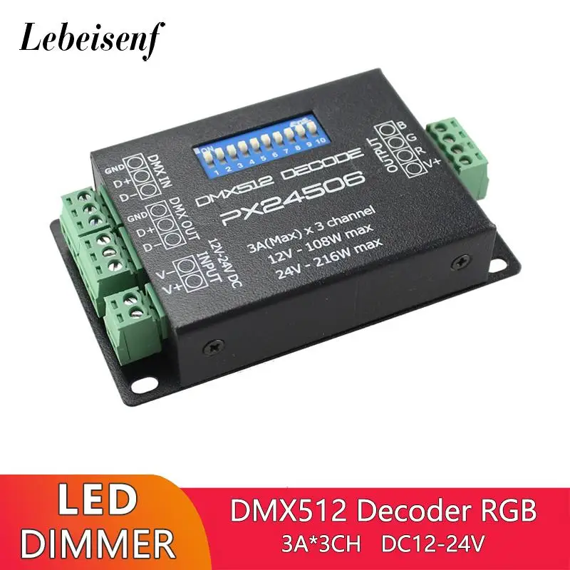 

Декодер PX24506 DMX512 9A, 3CH DC 12V 24V, RGB фонарь для цветной лампы