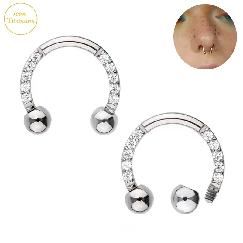 

F136 Titanium Septum Piercing Nose Rings Zircon Barbell Horseshoe Hoop Ear Cartilage Tragus Earrings Helix Piercing Jewelry 16G