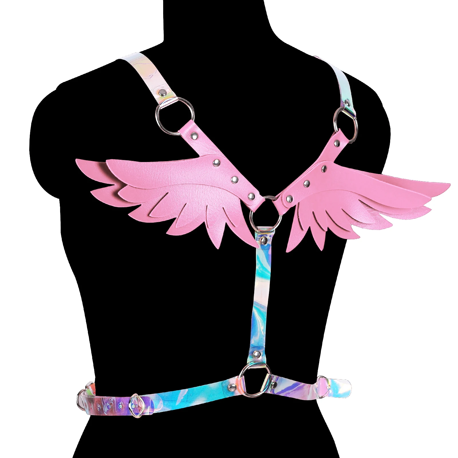 Women Goth Clothing  Fetish Leather Harness Bra Angel Wing Body Bondage Cage BDSM Belt Punk Gothic Straps Erotic Sexy Lingerie