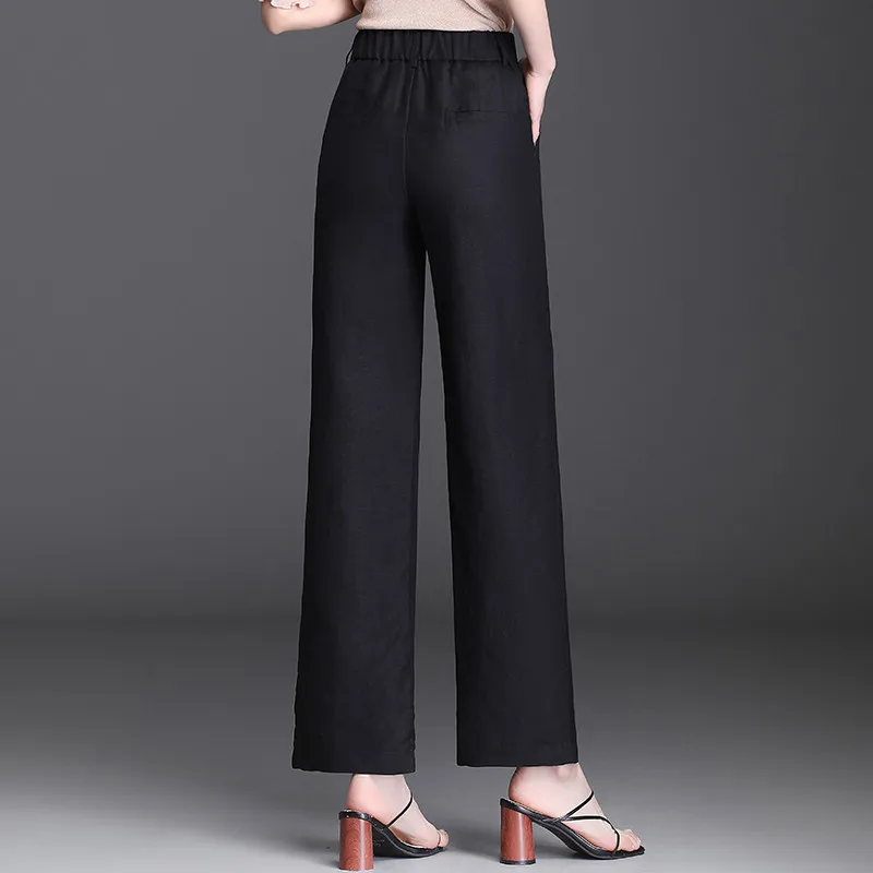 Брюки женские хлопковые с широкими штанинами повседневные свободные прямые
