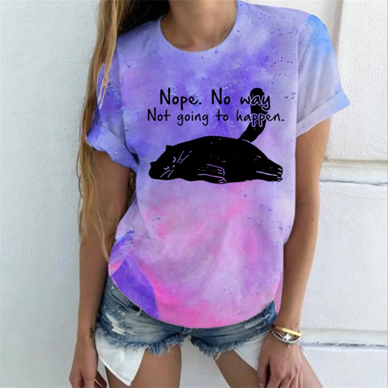 Забавная футболка Nope Cat, новинка 2023, летний топ, женская уличная одежда в стиле хип-хоп, повседневные модные футболки в стиле Tie-dye, Корейская одежда Y2K