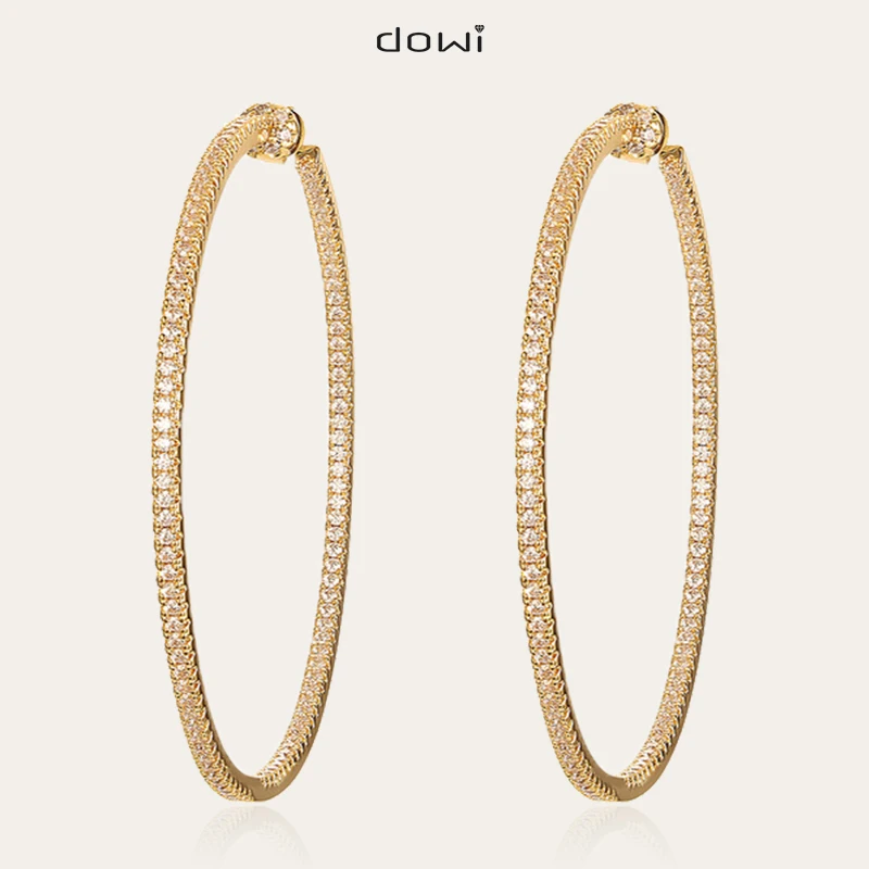 

20/40/65mm Luxury Brand Huge Statement Hoop Earrings with Shiny Cubic Zirconia Fashion Copper Big Round Cirle Women Earring