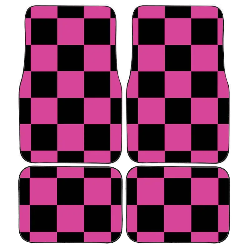 

Personalised Custom Pink Racing Flag Chequered Car Mats Vehicle Mats, Perfect Christmas Gift for Him or Her