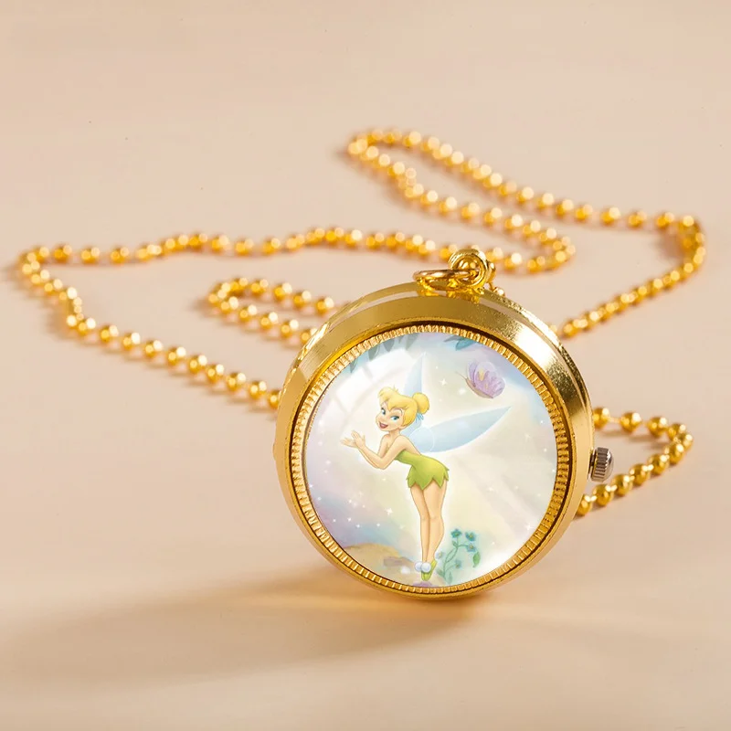 

Disney Princess Snow White Cinderella Aurora Jasmine Tinker Bell Pocket Watch Cute Student Swirling Necklace Children Wall Watch