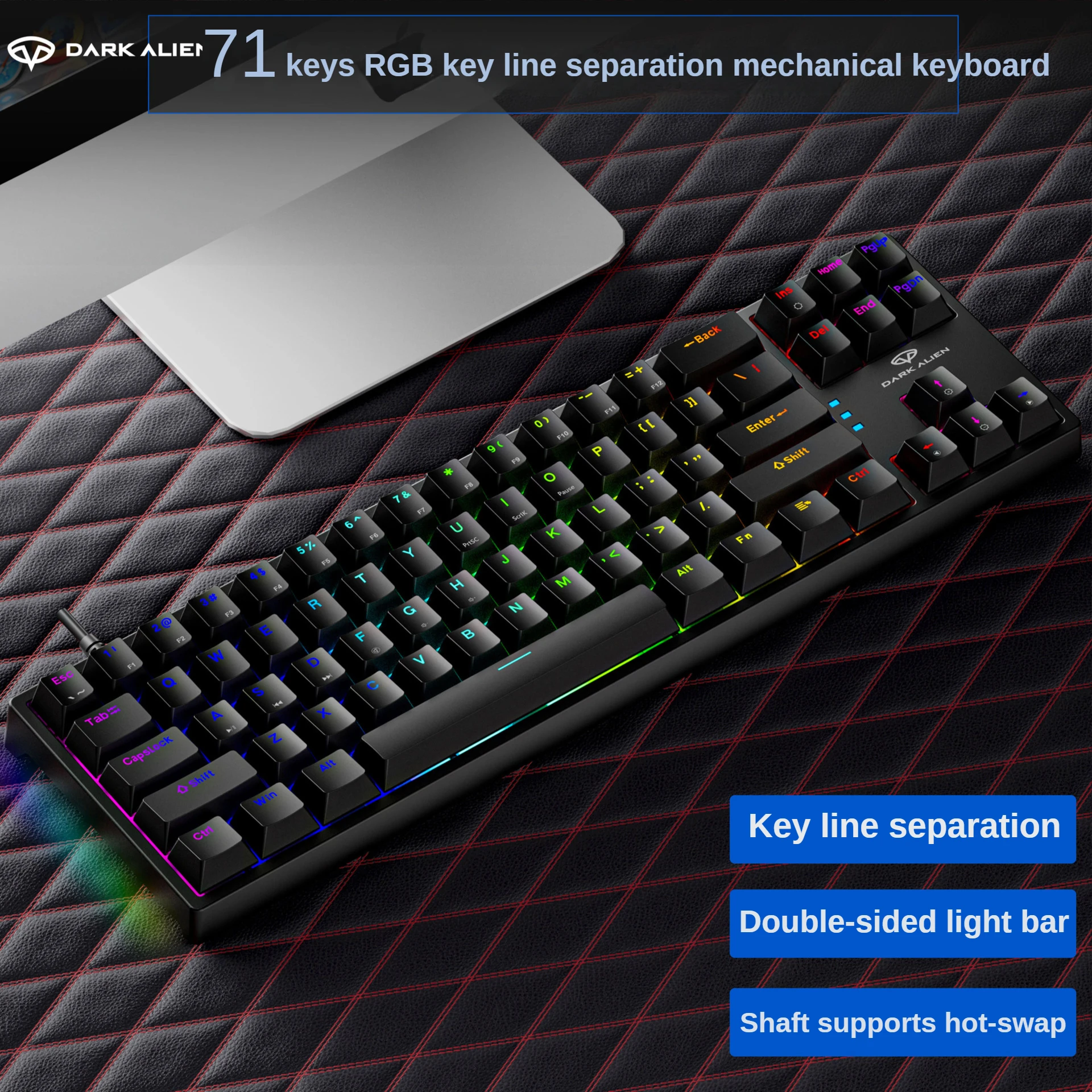 K710 71keys Blue&Red switch Type-c Wired Gaming Mechanical Keyboard RGB Luminous Band Ergonomics Keyboard for PC Laptop