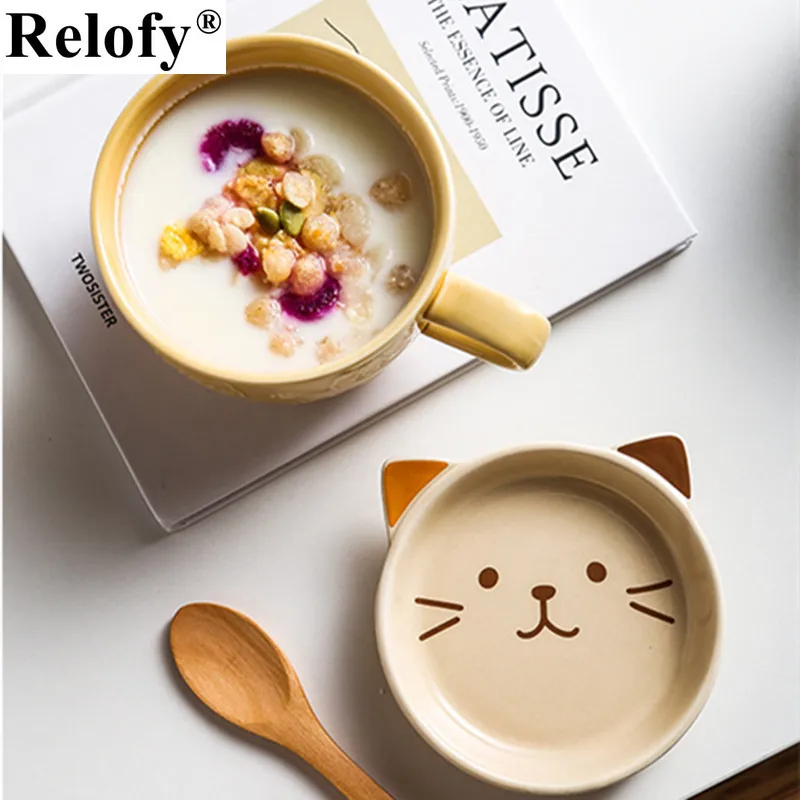 Креативные керамические кофейные кружки с крышкой 400 мл фарфоровая чашка милым