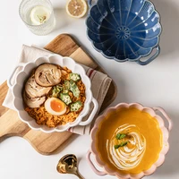 7 58 5inch retro ceramic noodle bowl with handle microwave oven safe salad soup pasta bowl kitchen tableware round bakware pan