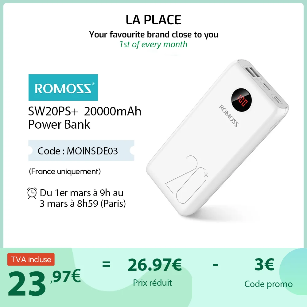 

Power Bank 20000mAh ROMOSS SW20PS+ 18W Fast Charge Powerbank Type C Poverbank Portable Charger For Xiaomi Mi for iPhone